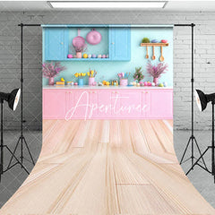 Aperturee - Aperturee Bright Pink Blue Easter Kitchen Sweep Photo Backdrop