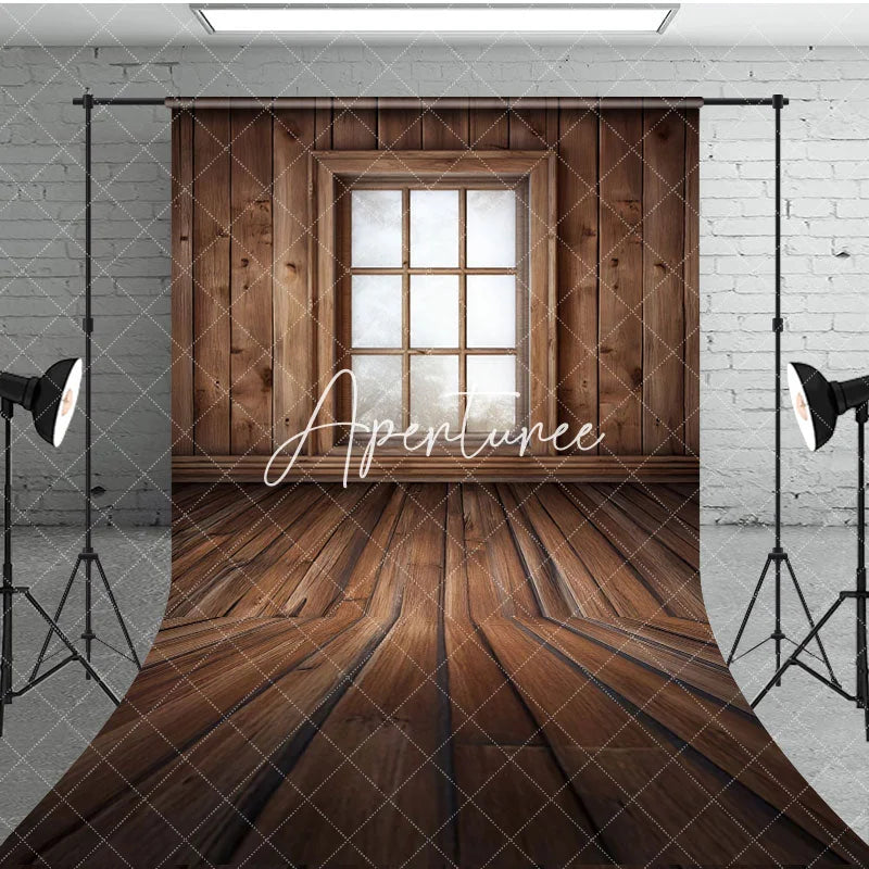 Aperturee - Aperturee Bright Retro Wooden Cabin Window Photo Sweep Backdrop