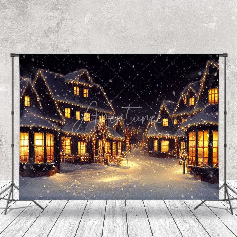 Aperturee - Aperturee Bright Village At Night Christmas Photo Backdrop
