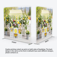 Aperturee - Aperturee Bright Yellow and White Striped Lemonade Stand Square Double-Sided Backdrop Fresh Summer Market Decor