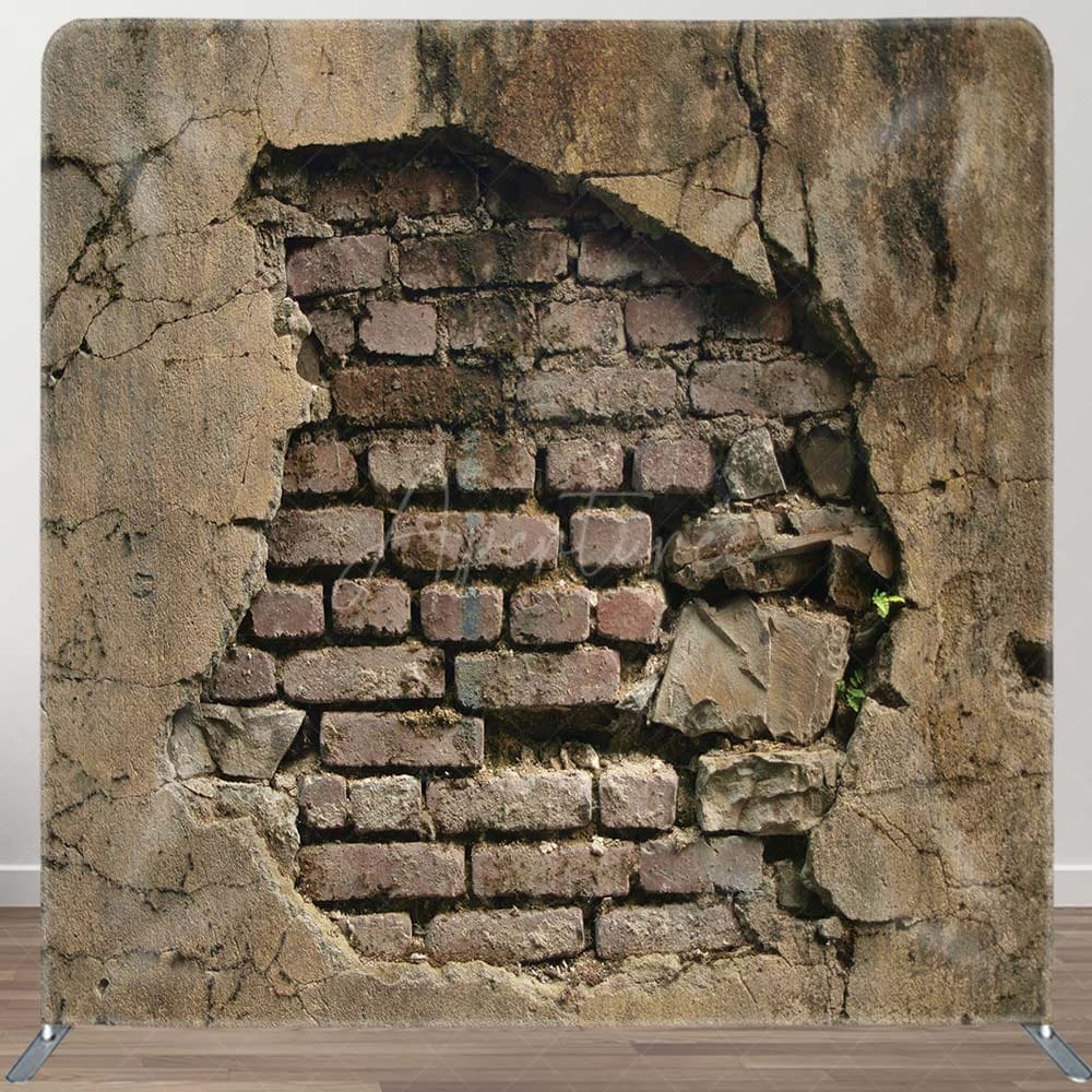Aperturee - Aperturee Broken Brick Wall Photography Square Tension Backdrop