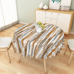 Aperturee - Aperturee Brown Abstract Brushstroke Stripe Round Tablecloth for Modern Earth Tone and Rustic Dining Table Decor