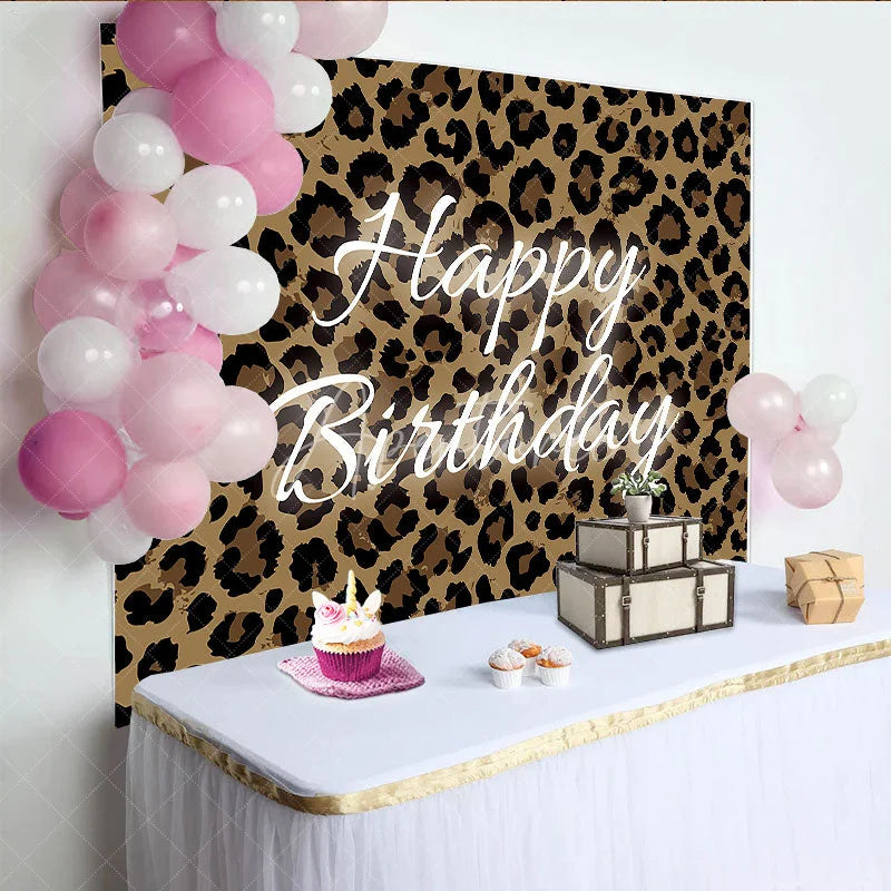 Aperturee - Aperturee Brown and Black Leopard Print Happy Birthday Backdrop Wild Animal Pattern Theme Party Decoration
