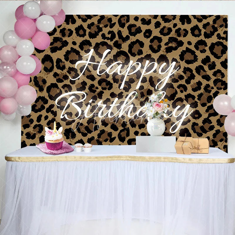 Aperturee - Aperturee Brown and Black Leopard Print Happy Birthday Backdrop Wild Animal Pattern Theme Party Decoration