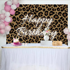 Aperturee - Aperturee Brown and Black Leopard Print Happy Birthday Backdrop Wild Animal Pattern Theme Party Decoration