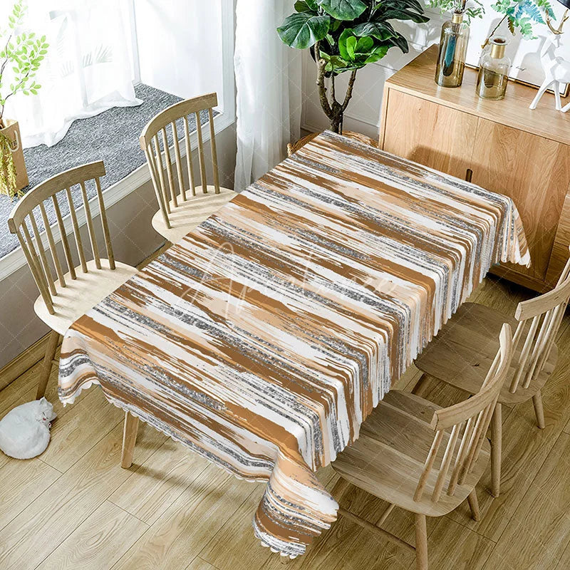 Aperturee - Aperturee Brown and Grey Gradient Glitter Rectangle Tablecloth for Neutral and Elegant Modern Party Decor