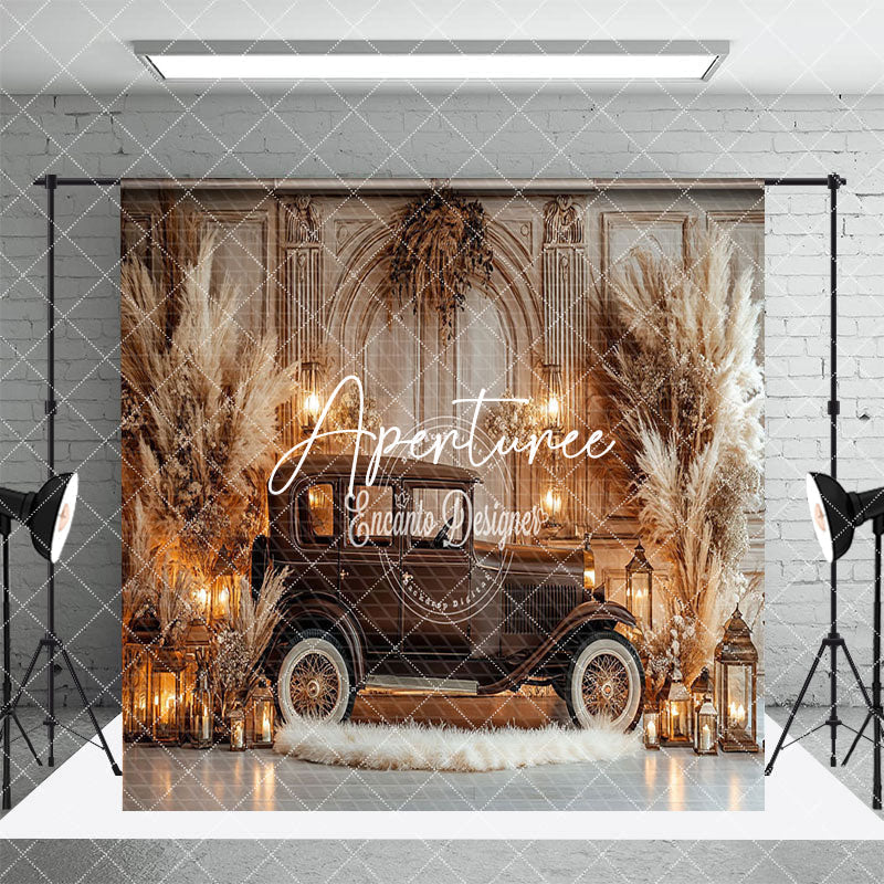 Aperturee - Aperturee Brown Car Boho Floral Candlelight Room Set Backdrop