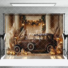 Aperturee - Aperturee Brown Car Boho Floral Candlelight Room Set Backdrop