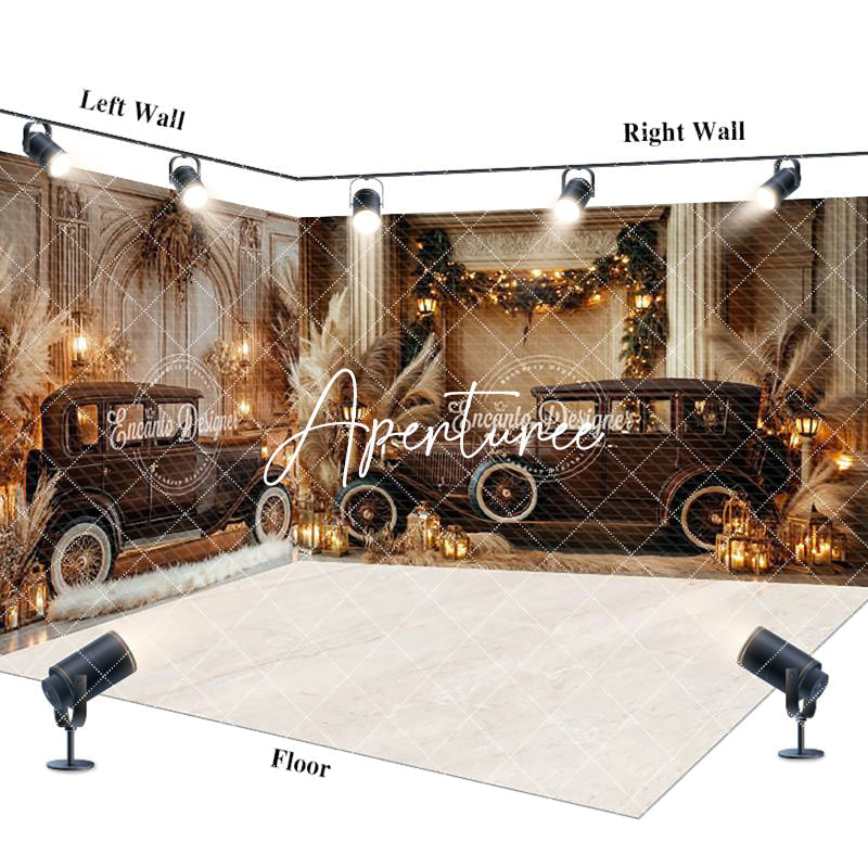 Aperturee - Aperturee Brown Car Boho Floral Candlelight Room Set Backdrop