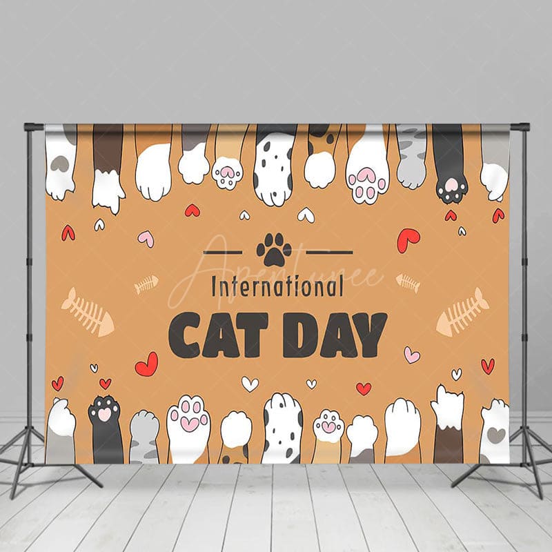 Aperturee - Aperturee Brown Claws Fish Bone International Cat Day Backdrop