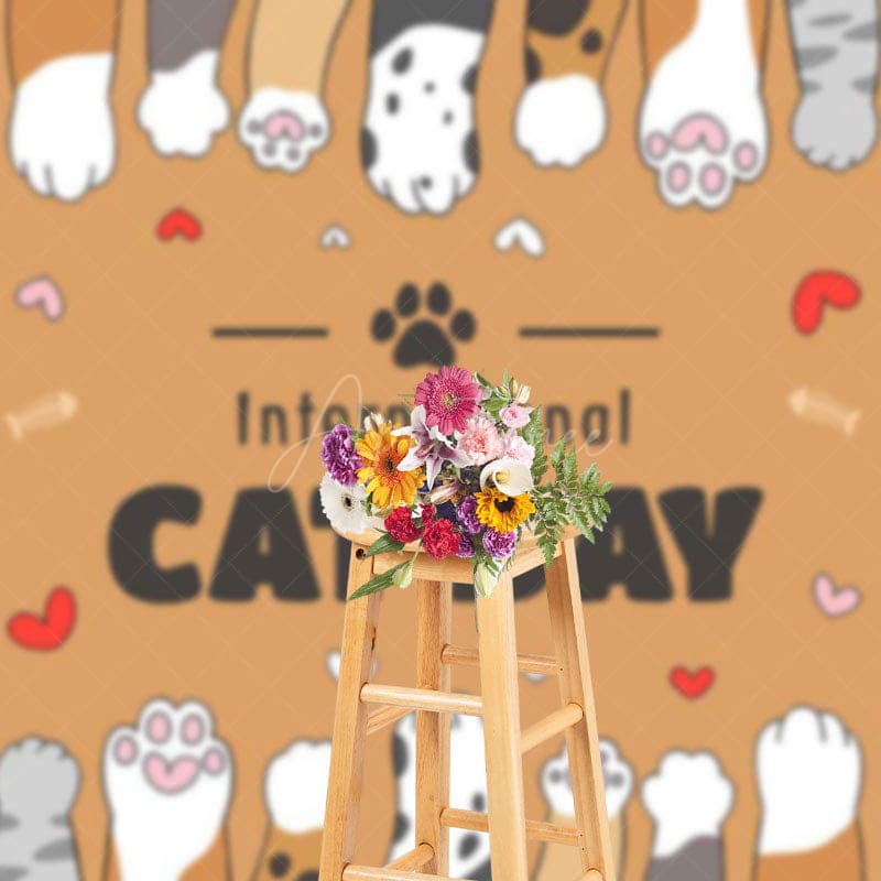 Aperturee - Aperturee Brown Claws Fish Bone International Cat Day Backdrop