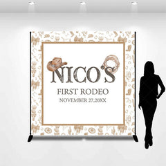 Aperturee - Aperturee Brown Cowboy First Rodeo Custom Name Birthday Backdrop
