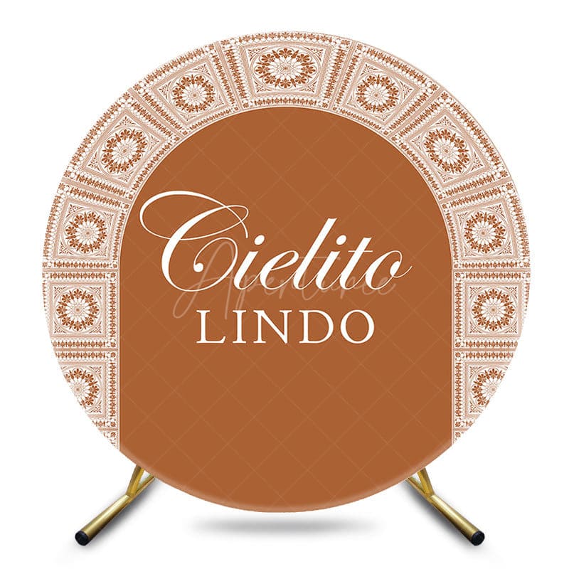 Aperturee - Aperturee Brown Floral Pattern Cielito Lindo Round Backdrop