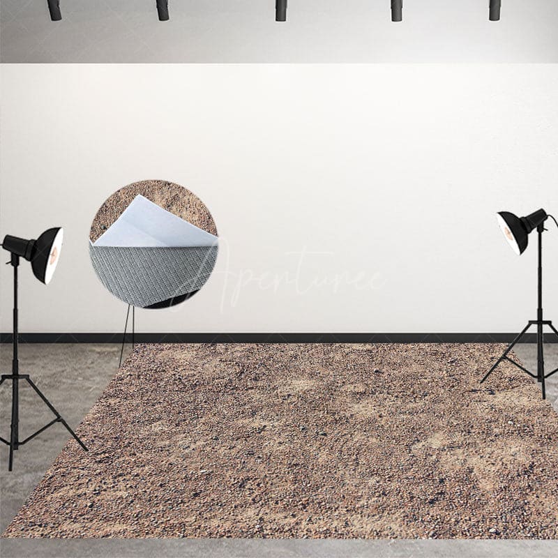 Aperturee - Aperturee Brown Soil Sand Gravel Pattern Fabric Floor Backdrop