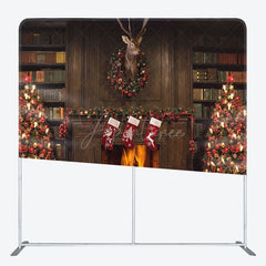 Aperturee - Aperturee Brown Vintage Bookshelf Christmas Fireplace Backdrop