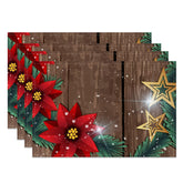 Aperturee - Aperturee Brown Wood Star Poinsettia Xmas Set Of 4 Placemats
