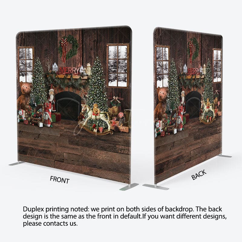 Aperturee - Aperturee Brown Wooden Wall Fireplace Christmas Square Backdrop