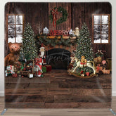 Aperturee - Aperturee Brown Wooden Wall Fireplace Christmas Square Backdrop