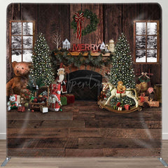 Aperturee - Aperturee Brown Wooden Wall Fireplace Christmas Square Backdrop