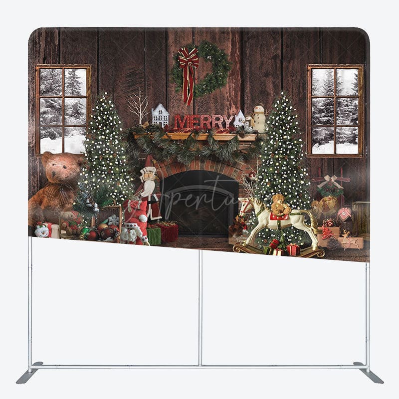 Aperturee - Aperturee Brown Wooden Wall Fireplace Christmas Square Backdrop