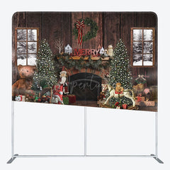 Aperturee - Aperturee Brown Wooden Wall Fireplace Christmas Square Backdrop