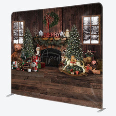 Aperturee - Aperturee Brown Wooden Wall Fireplace Christmas Square Backdrop