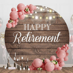 Aperturee - Aperturee Brown Wooden Wall Lighted Round Retirement Backdrop