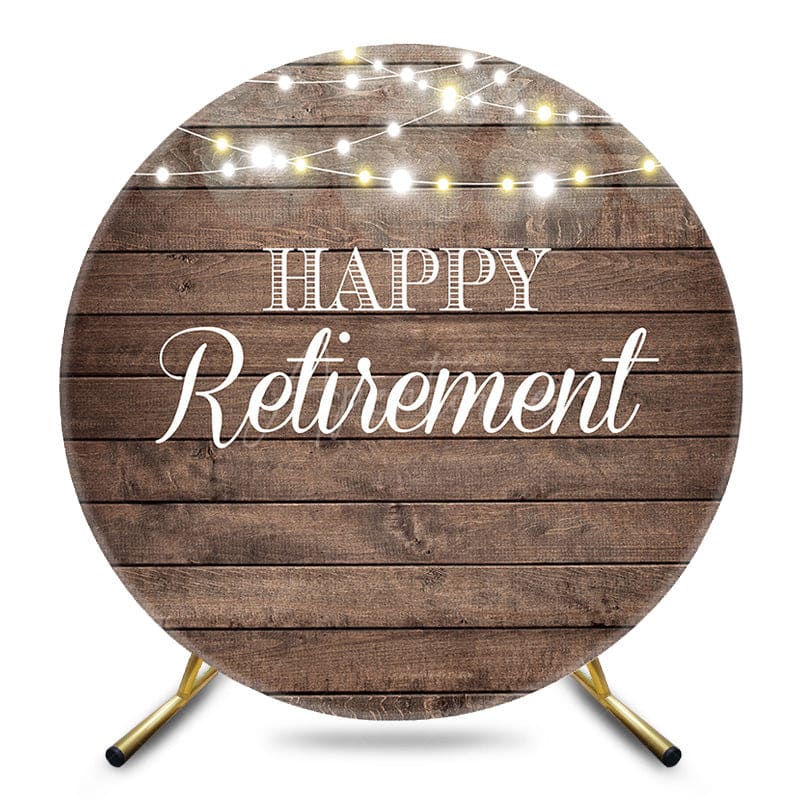 Aperturee - Aperturee Brown Wooden Wall Lighted Round Retirement Backdrop