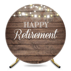 Aperturee - Aperturee Brown Wooden Wall Lighted Round Retirement Backdrop