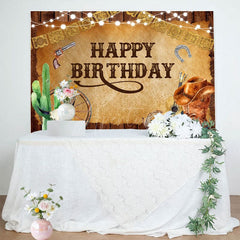 Aperturee - Aperturee Brown Wooden Western Cowboy Happy Birthday Backdrop