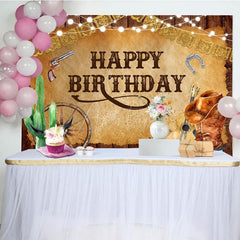 Aperturee - Aperturee Brown Wooden Western Cowboy Happy Birthday Backdrop