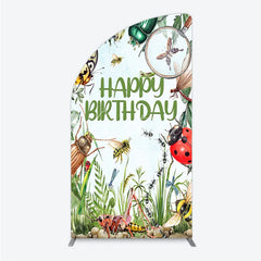 Aperturee - Aperturee Bug Themed Happy Birthday Half Moon Arch Backdrop Insect Explorer with Magnifying Glass Kids Garden Party Decor