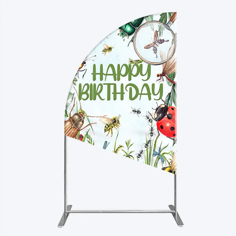 Aperturee - Aperturee Bug Themed Happy Birthday Half Moon Arch Backdrop Insect Explorer with Magnifying Glass Kids Garden Party Decor