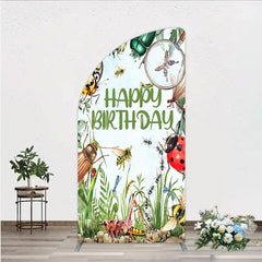 Aperturee - Aperturee Bug Themed Happy Birthday Half Moon Arch Backdrop Insect Explorer with Magnifying Glass Kids Garden Party Decor
