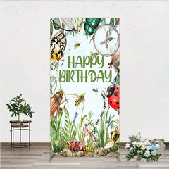 Aperturee - Aperturee Bug Themed Happy Birthday Rectangle Backdrop Insect Explorer with Magnifying Glass Kids Garden Party Decor