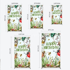 Aperturee - Aperturee Bug Themed Happy Birthday Rectangle Backdrop Insect Explorer with Magnifying Glass Kids Garden Party Decor