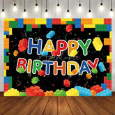 Aperturee - Aperturee Building Blocks Happy Birthday Backdrop Colorful Bricks Theme Party Background Kids Birthday Celebration Props