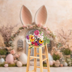 Aperturee - Aperturee Bunny Ear House Easter Photography Backdrop Pastel Eggs and Spring Floral Decor Studio Background