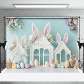 Aperturee - Aperturee Bunny Ear Hutch Eggs Floral Easter Photo Backdrop