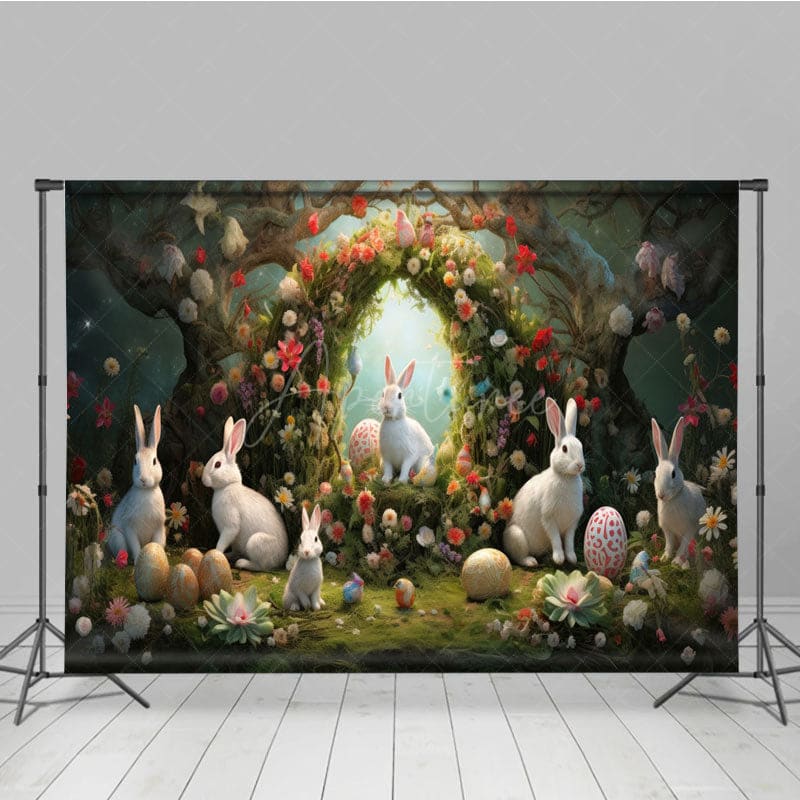 Aperturee - Aperturee Bunny Garland Easter Spring Photography Backdrop