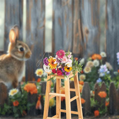 Aperturee - Aperturee Bunny With Fence Garden Floral Bokeh Easter Backdrop