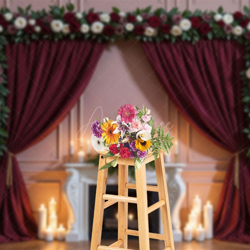 Aperturee - Aperturee Burg Wedding Floral Sweet Candles Photo Backdrop