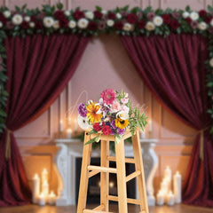 Aperturee - Aperturee Burg Wedding Floral Sweet Candles Photo Backdrop