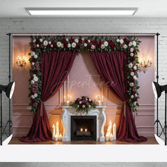 Aperturee - Aperturee Burg Wedding Floral Sweet Candles Photo Backdrop