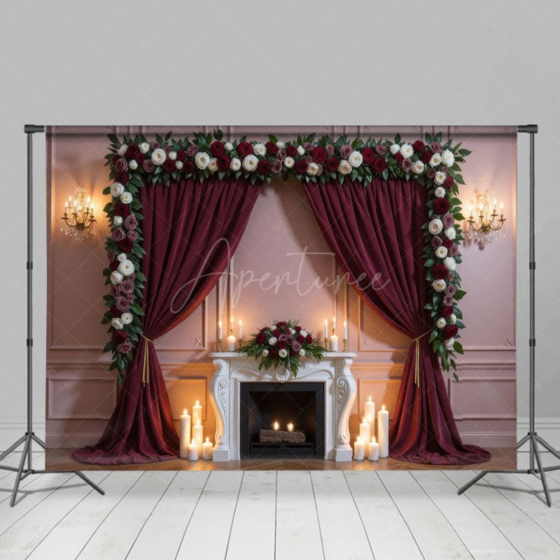 Aperturee - Aperturee Burg Wedding Floral Sweet Candles Photo Backdrop