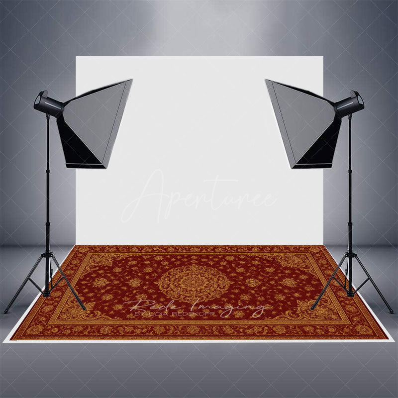 Aperturee - Aperturee Burgundy Baroque Pattern Rubber Floor Mat For Photo