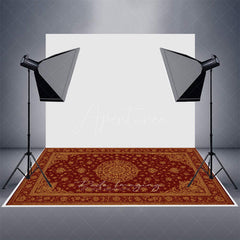 Aperturee - Aperturee Burgundy Baroque Pattern Rubber Floor Mat For Photo