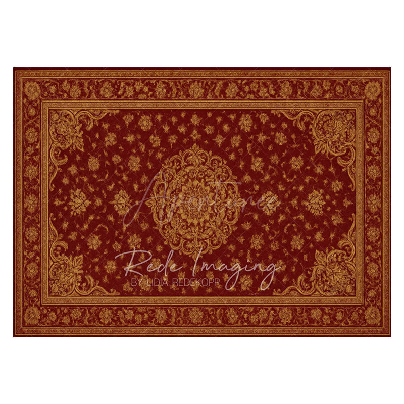 Aperturee - Aperturee Burgundy Baroque Pattern Rubber Floor Mat For Photo