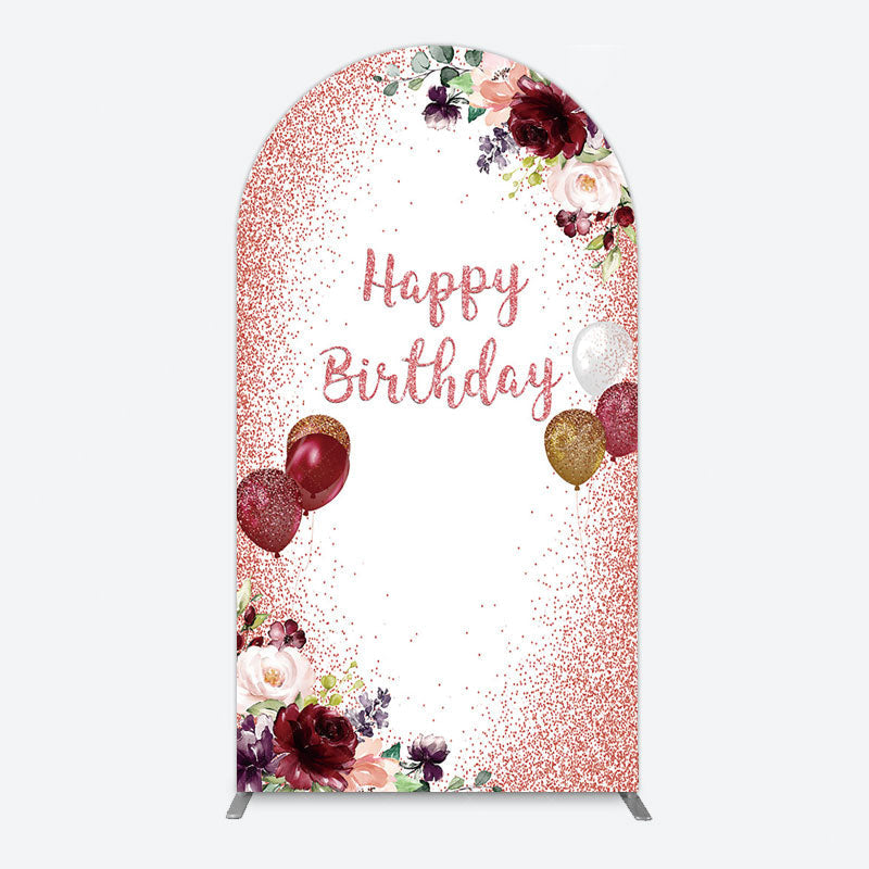 Aperturee - Aperturee Burgundy Floral Balloon Rose Birthday Arch Backdrop