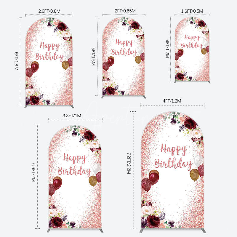 Aperturee - Aperturee Burgundy Floral Balloon Rose Birthday Arch Backdrop